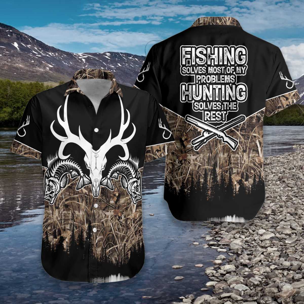 Hunting Fishing Solve All My Problems Hawaiian Shirt Pre11864