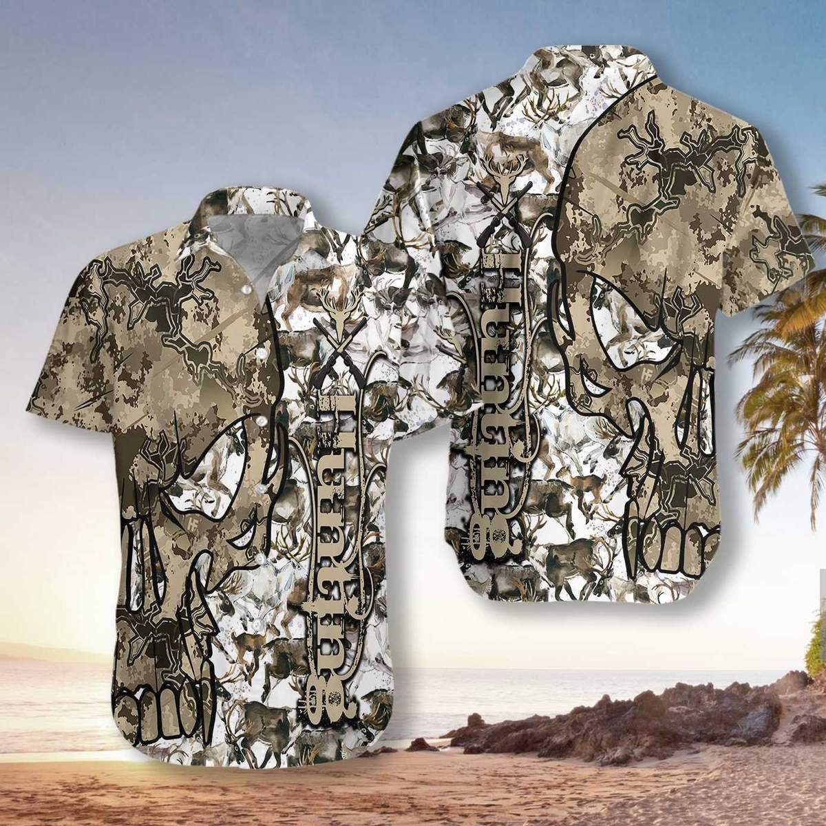 Hunting Skull Camo Unisex Hawaiian Shirt Pre12903