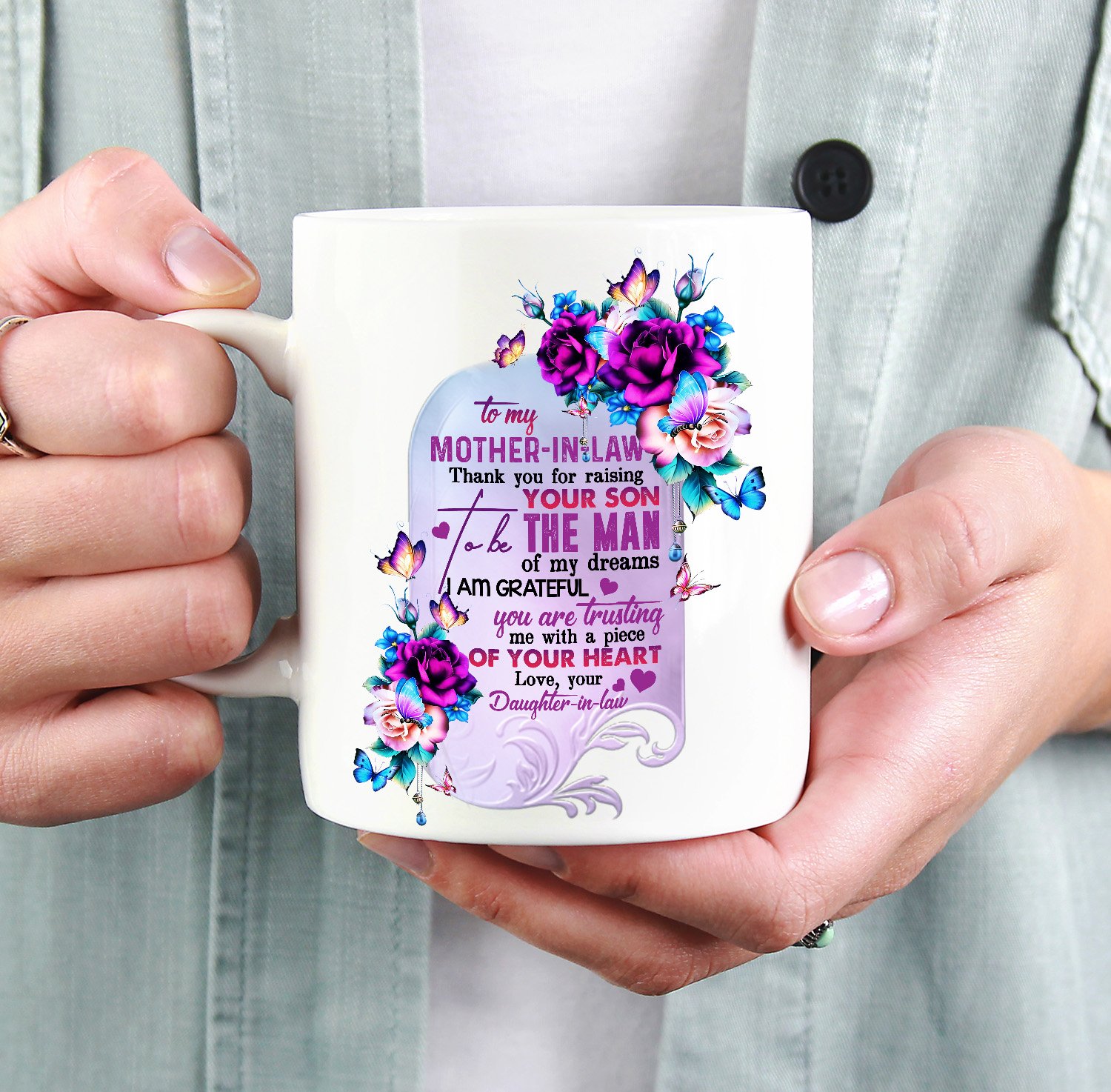 Awesome Family Gift For Mother-in-law – Rose – Thank You For Raising Your Son To Be The Man Of My Dreams I Am Grateful You Are Trusting Me With A Piece Of Your Heart Mug