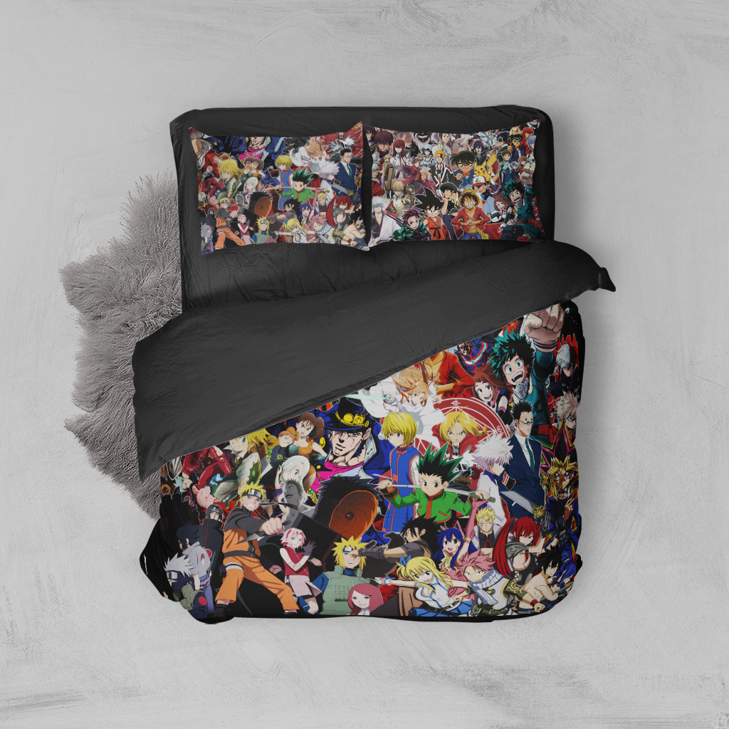 Anime Characters Complication (Dragon Ball, Naruto, One Piece, Bleach, Yu Gi Oh!, My Hero Academia, Pokemon, The Metal Alchemist, Ect.) 3D Bed Set