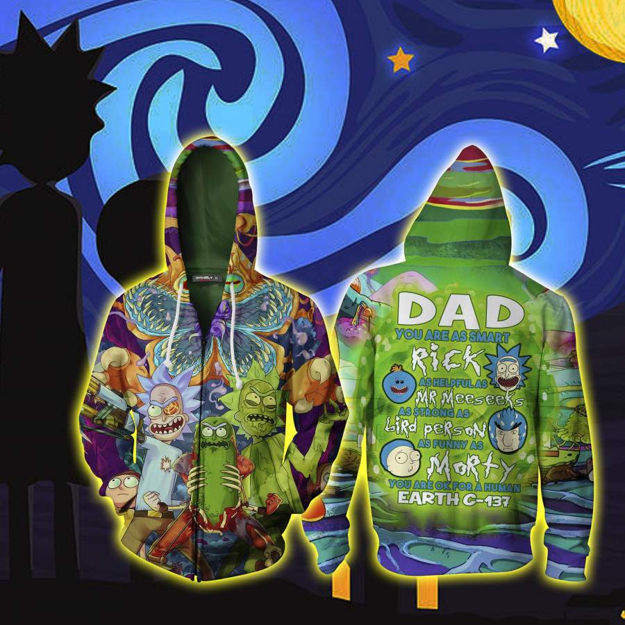 Dad – You Are Ok For A Human Earth C-137 Rick And Morty Zip Up Hoodie