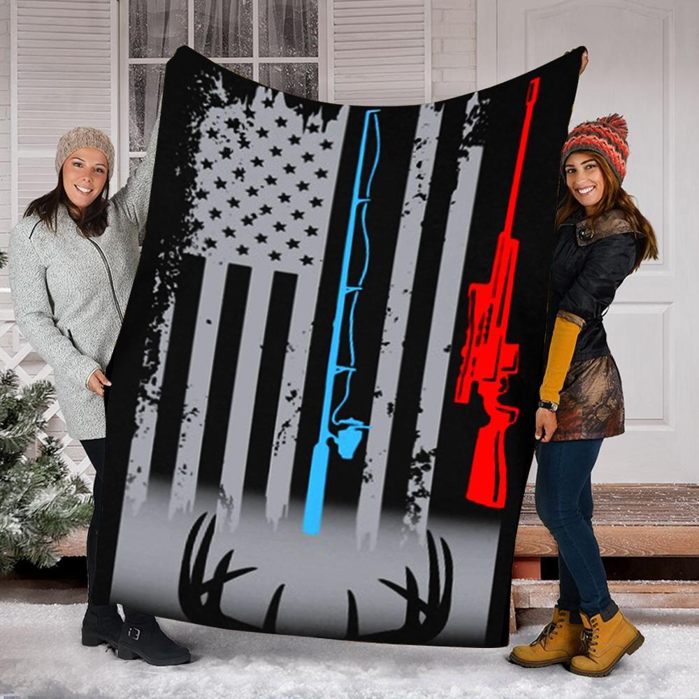 Custom Blanket Fishing Rod Hunting Rifle Flag Blanket Fleece Blanket 1