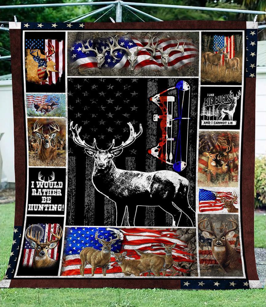 Deer Hunting American Flag Bow Hunting Deer Skull Patriotic Soft Throw, Hunting Blanket, Gift For Hunters Cozy Fleece Blanket, Sherpa Blanket