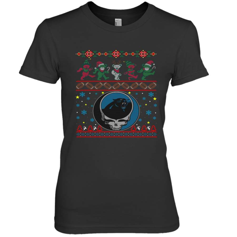 Carolina Panthers Christmas Grateful Dead Jingle Bears Football Ugly Sweatshirt Women’s Premium T-Shirt