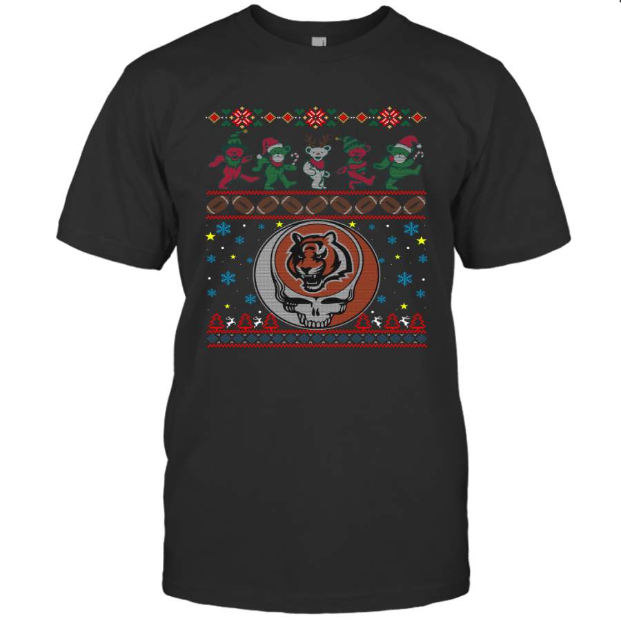 Cincinnati Bengals Christmas Grateful Dead Jingle Bears Football Ugly Sweatshirt Men’s T-Shirt