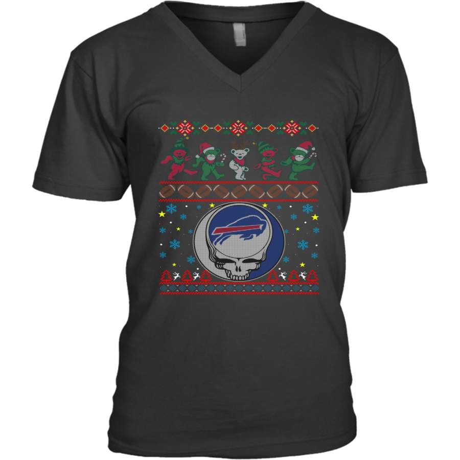 Buffalo Bills Christmas Grateful Dead Jingle Bears Football Ugly Sweatshirt Men’s V-Neck T-Shirt