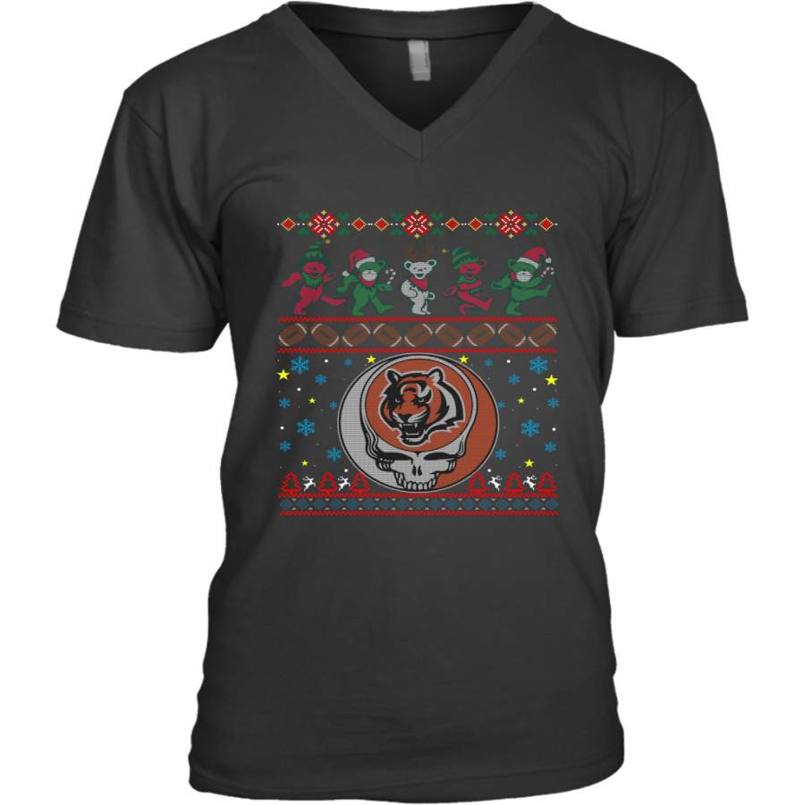 Cincinnati Bengals Christmas Grateful Dead Jingle Bears Football Ugly Sweatshirt Men’s V-Neck T-Shirt