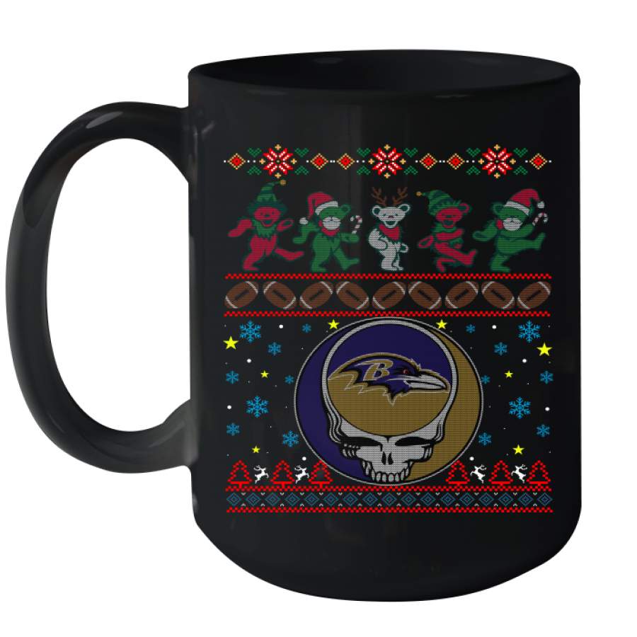 Baltimore Ravens Christmas Grateful Dead Jingle Bears Football Ugly Sweatshirt Mug 15oz