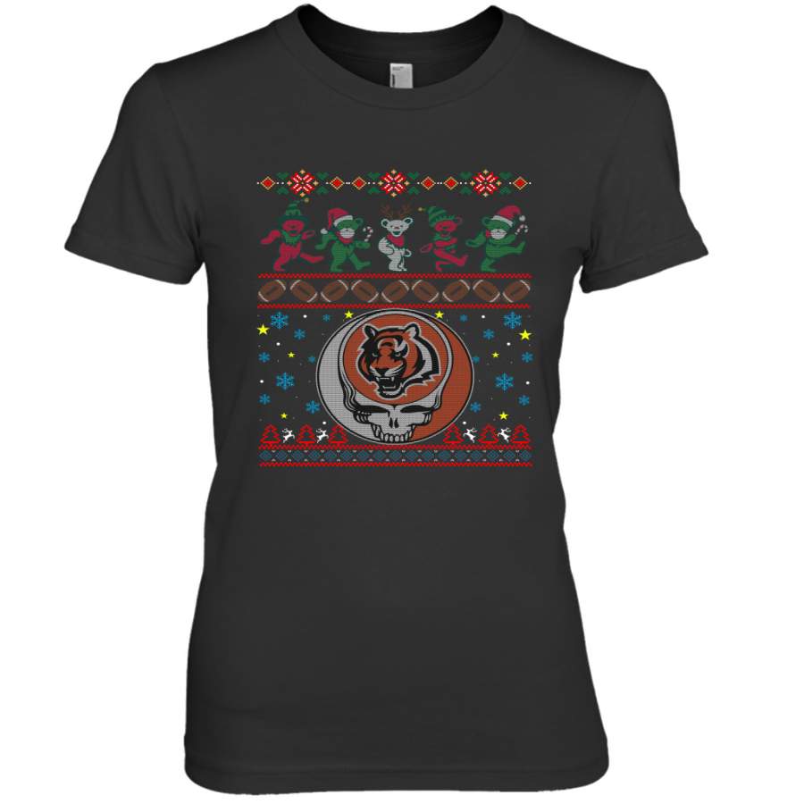 Cincinnati Bengals Christmas Grateful Dead Jingle Bears Football Ugly Sweatshirt Women’s Premium T-Shirt