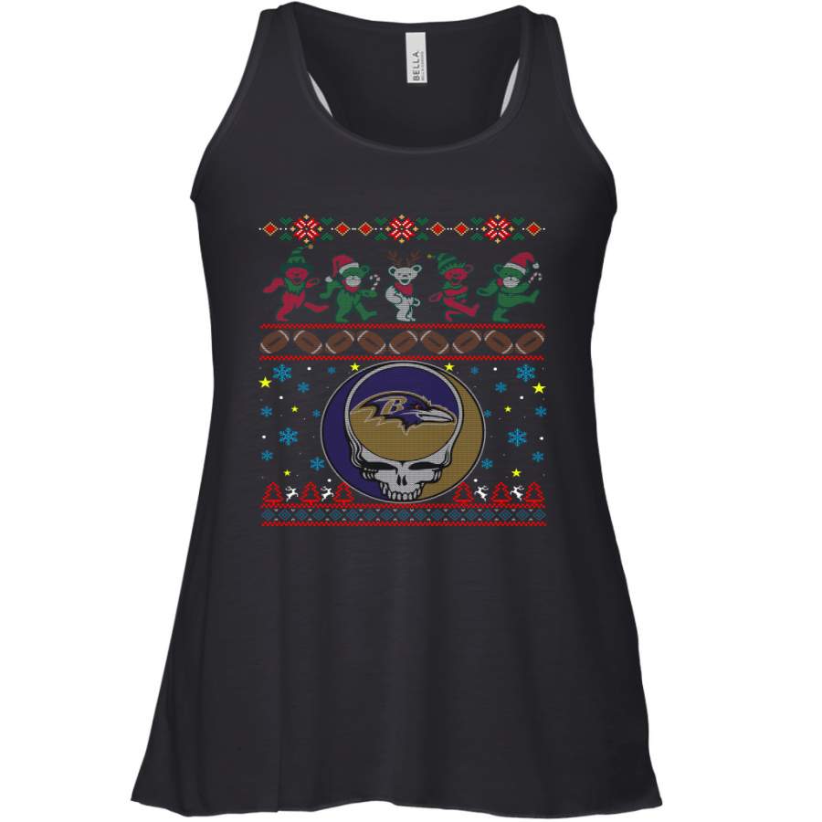 Baltimore Ravens Christmas Grateful Dead Jingle Bears Football Ugly Sweatshirt Women’s Racerback Tank Top