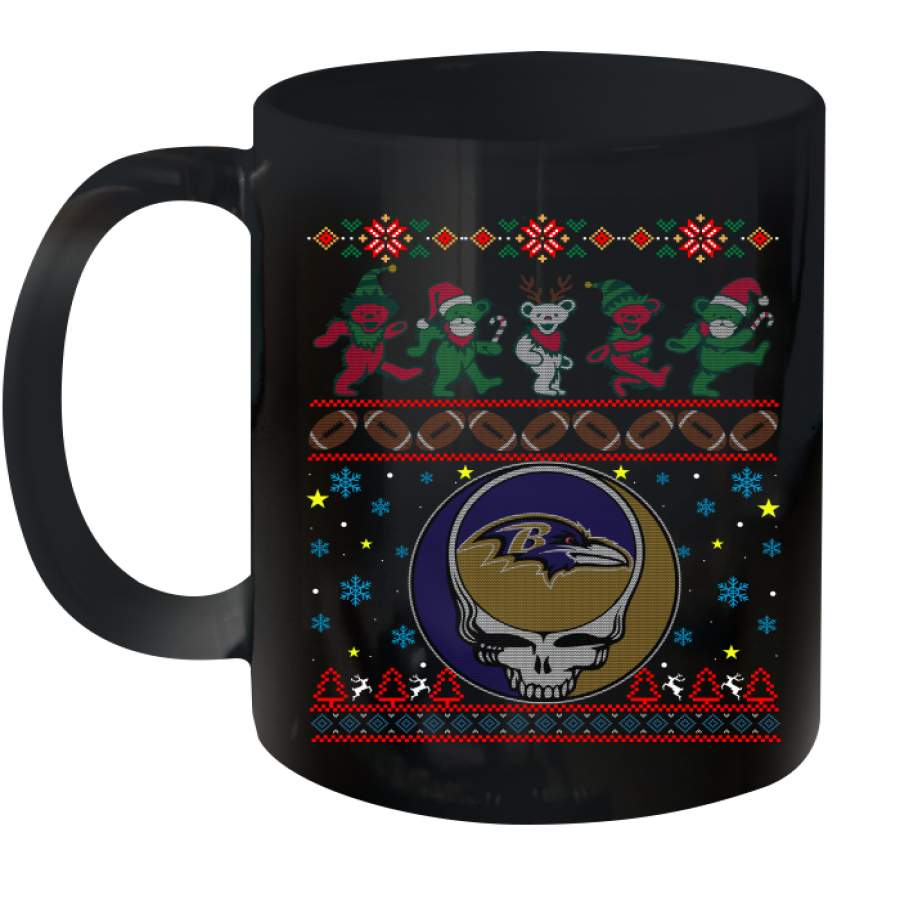 Baltimore Ravens Christmas Grateful Dead Jingle Bears Football Ugly Sweatshirt Mug 11oz