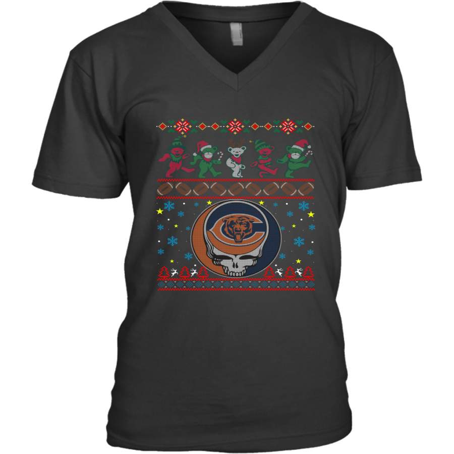 Chicago Bears Christmas Grateful Dead Jingle Bears Football Ugly Sweatshirt Men’s V-Neck T-Shirt