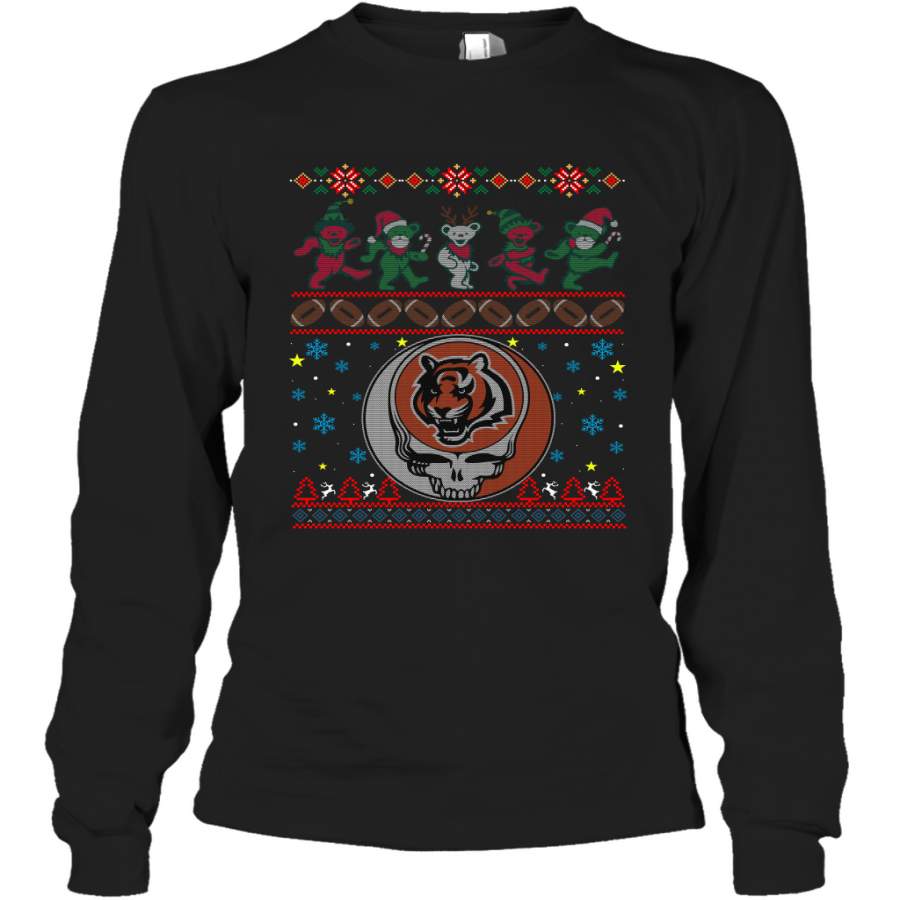 Cincinnati Bengals Christmas Grateful Dead Jingle Bears Football Ugly Sweatshirt Long Sleeve T-Shirt