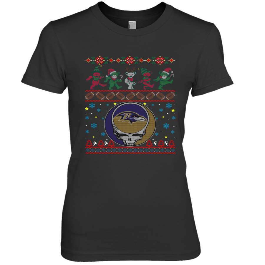 Baltimore Ravens Christmas Grateful Dead Jingle Bears Football Ugly Sweatshirt Women’s Premium T-Shirt