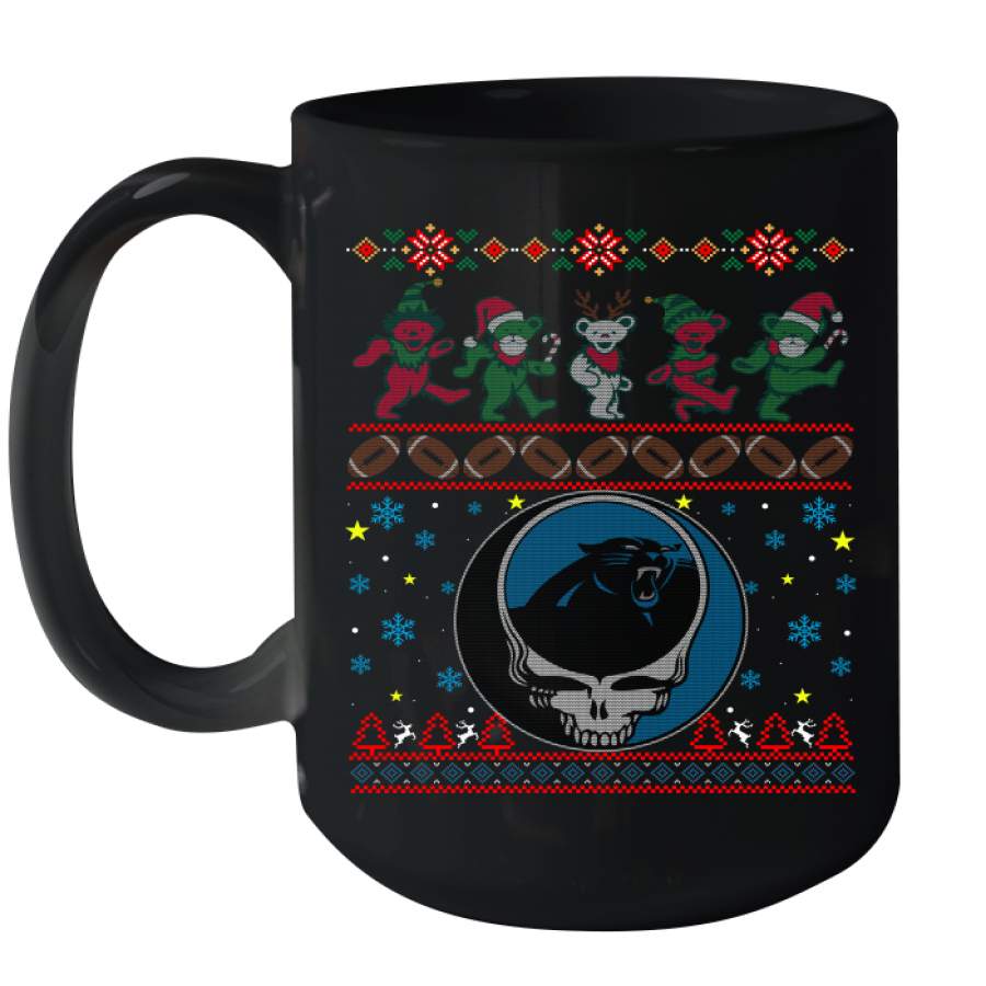 Carolina Panthers Christmas Grateful Dead Jingle Bears Football Ugly Sweatshirt Mug 15oz