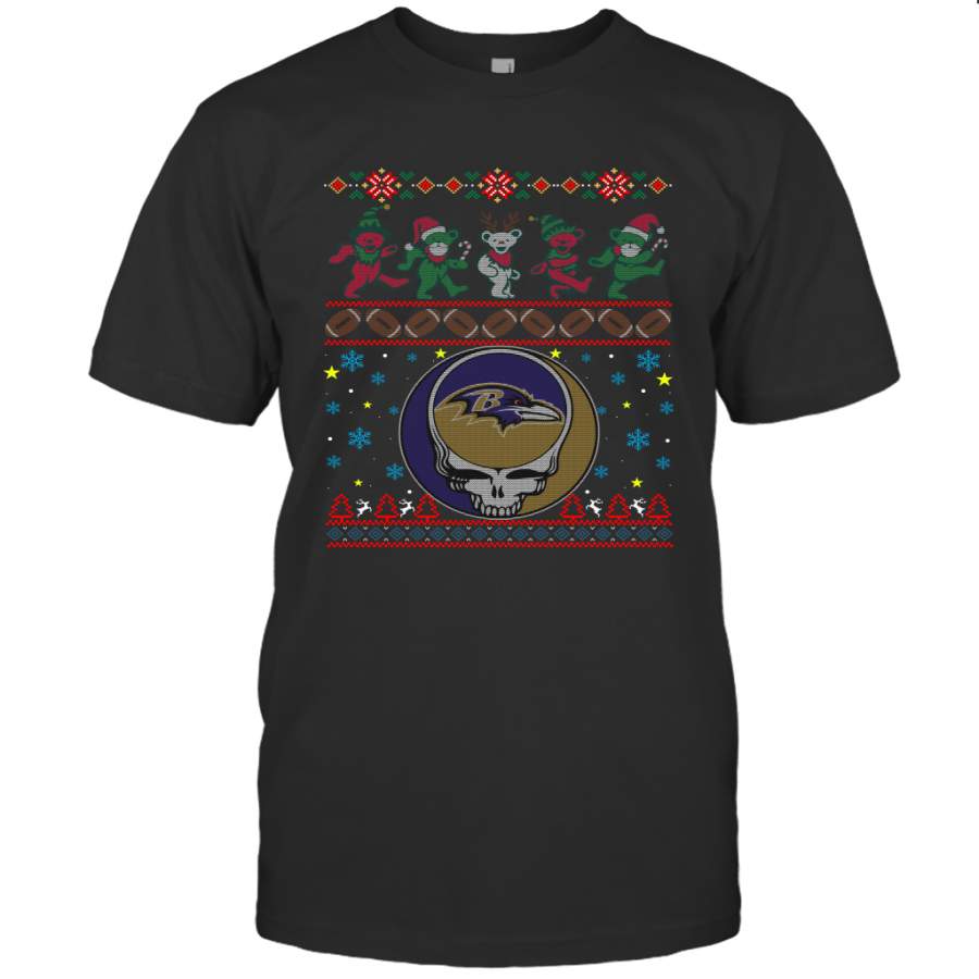 Baltimore Ravens Christmas Grateful Dead Jingle Bears Football Ugly Sweatshirt Men’s T-Shirt