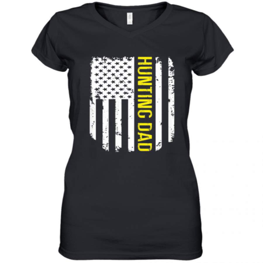 American Flag Proud Hunting Dad Women's V-Neck T-Shirt