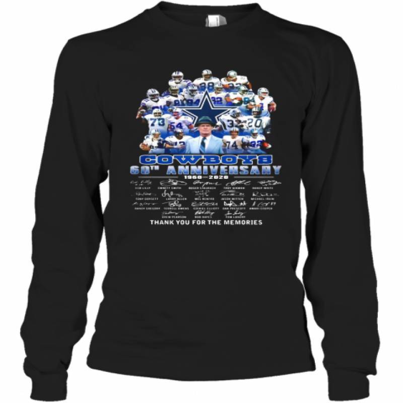 Dallas Cowboys Football Team 60Th Anniversary 1960 2020 Thank You For The Memories Signatures Long Sleeve T-Shirt