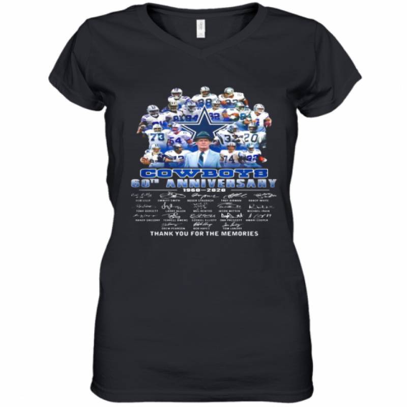 Dallas Cowboys Football Team 60Th Anniversary 1960 2020 Thank You For The Memories Signatures Women's V-Neck T-Shirt