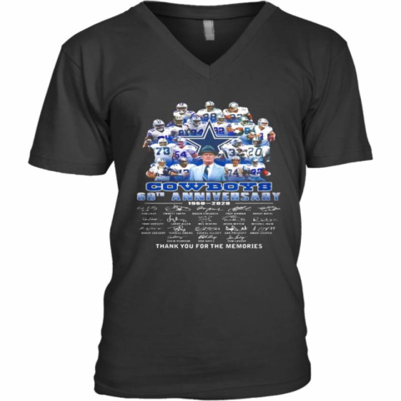 Dallas Cowboys Football Team 60Th Anniversary 1960 2020 Thank You For The Memories Signatures V-Neck T-Shirt