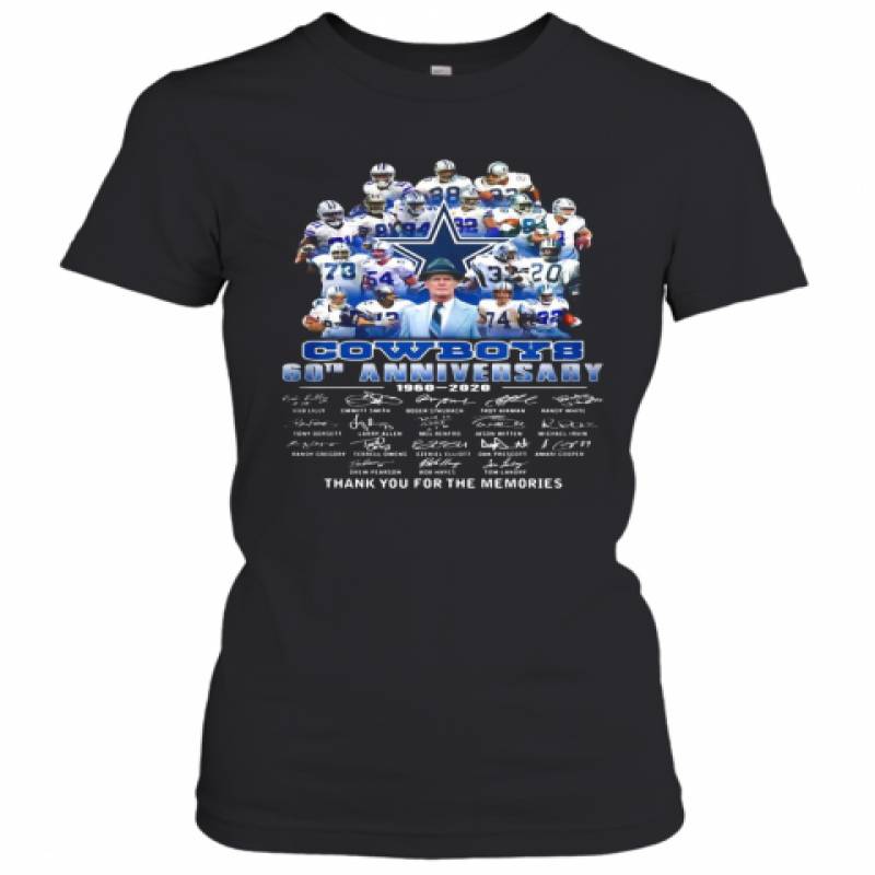 Dallas Cowboys Football Team 60Th Anniversary 1960 2020 Thank You For The Memories Signatures Women's T-Shirt