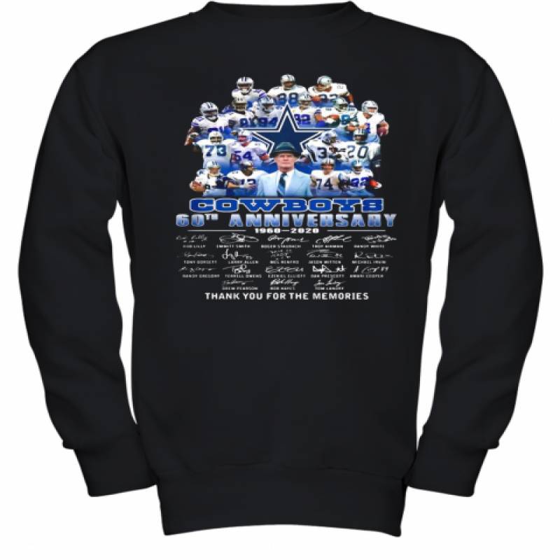 Dallas Cowboys Football Team 60Th Anniversary 1960 2020 Thank You For The Memories Signatures Youth Sweatshirt