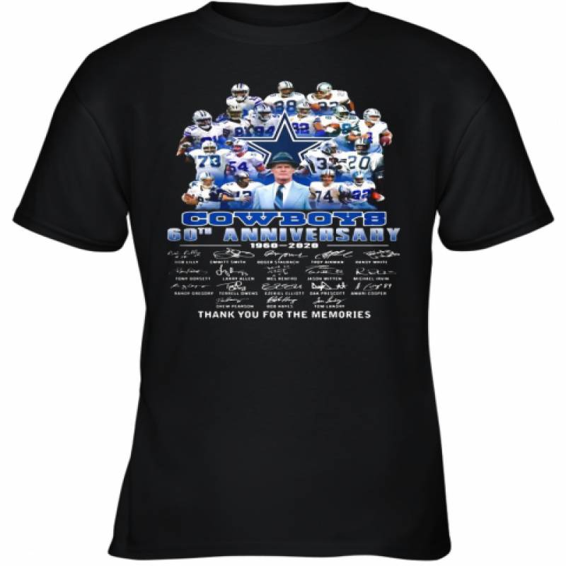 Dallas Cowboys Football Team 60Th Anniversary 1960 2020 Thank You For The Memories Signatures Youth T-Shirt