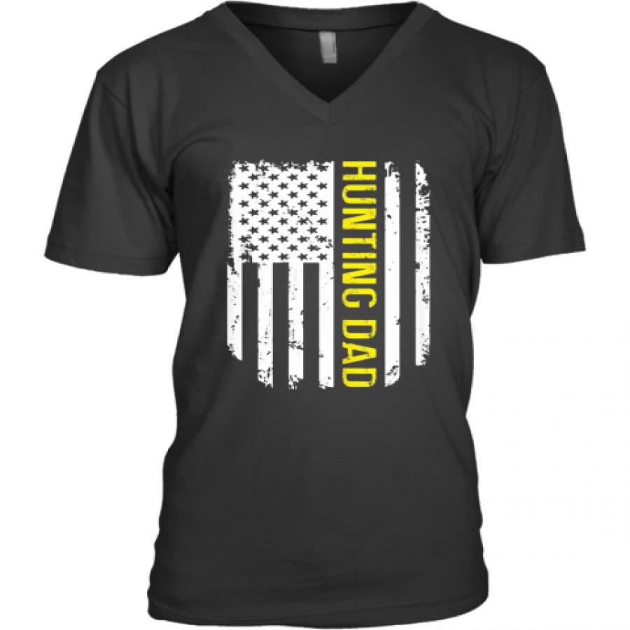 American Flag Proud Hunting Dad V-Neck T-Shirt