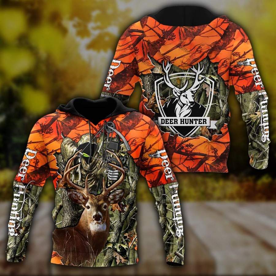 Bow Hunting Deer Orange Camo 3D All Over Print Hoodie AM082035