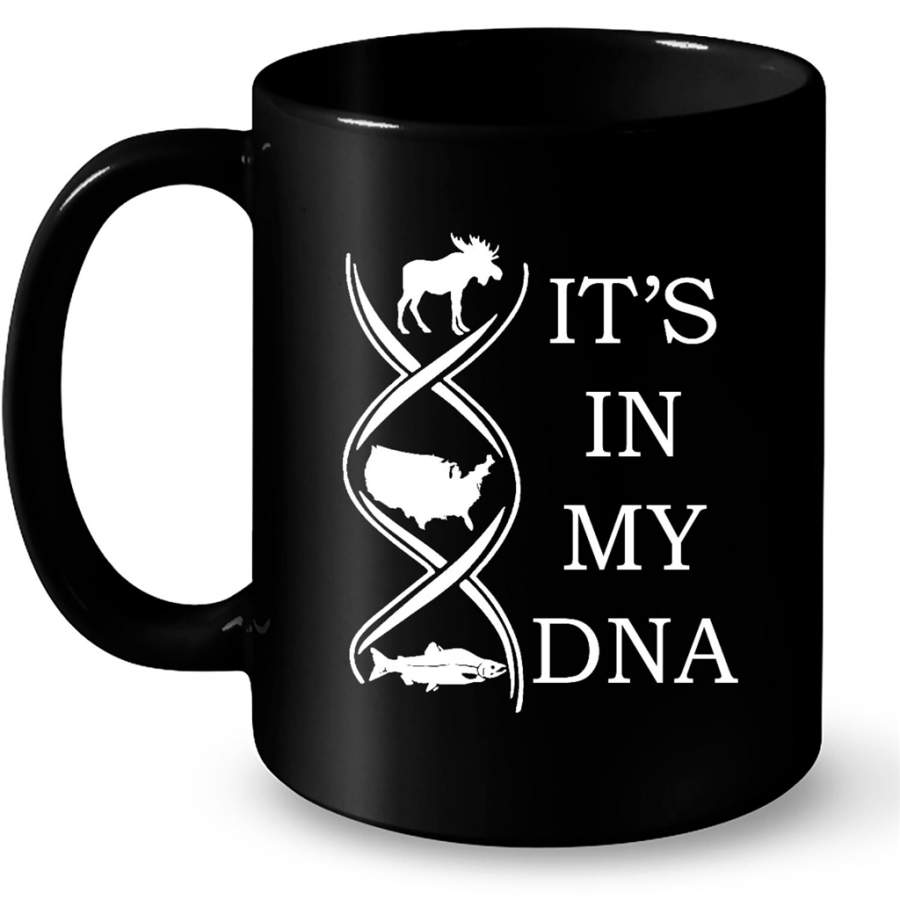 It’s In My DNA, Hunting, Fishing and America – Full-Wrap Coffee Black Mug