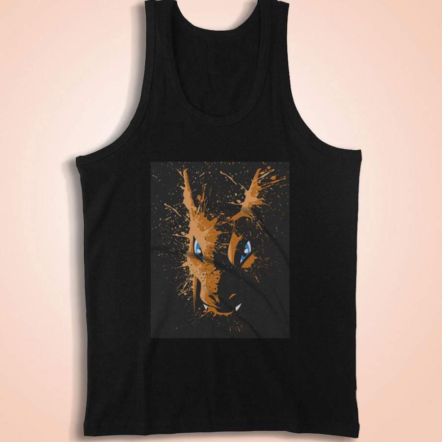 Charizard Pokemon Gaming Splatter Distressed Effect Men’S Tank Top