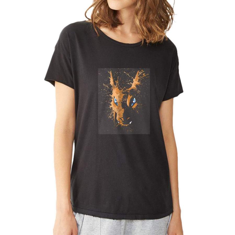 Charizard Pokemon Gaming Splatter Distressed Effect Women’S T Shirt