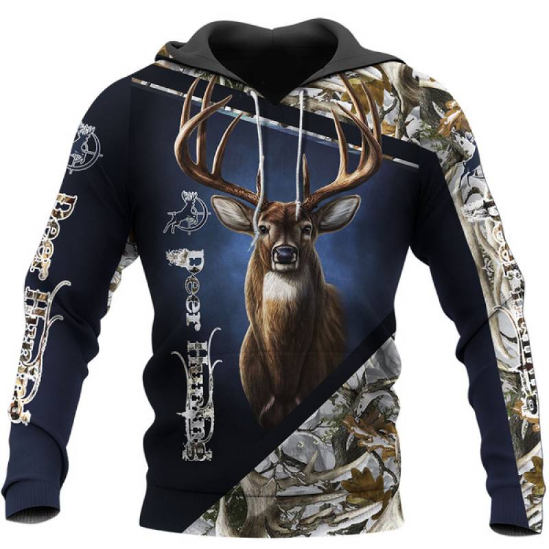 Deer Hunting Vertical Blue All Over Printed Hoodie KT151104