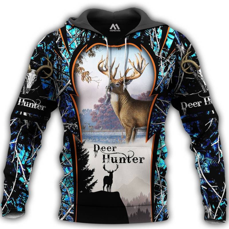 Beautiful Deer Hunting Camo Blue 3D All Over Printed Hoodie KT191120