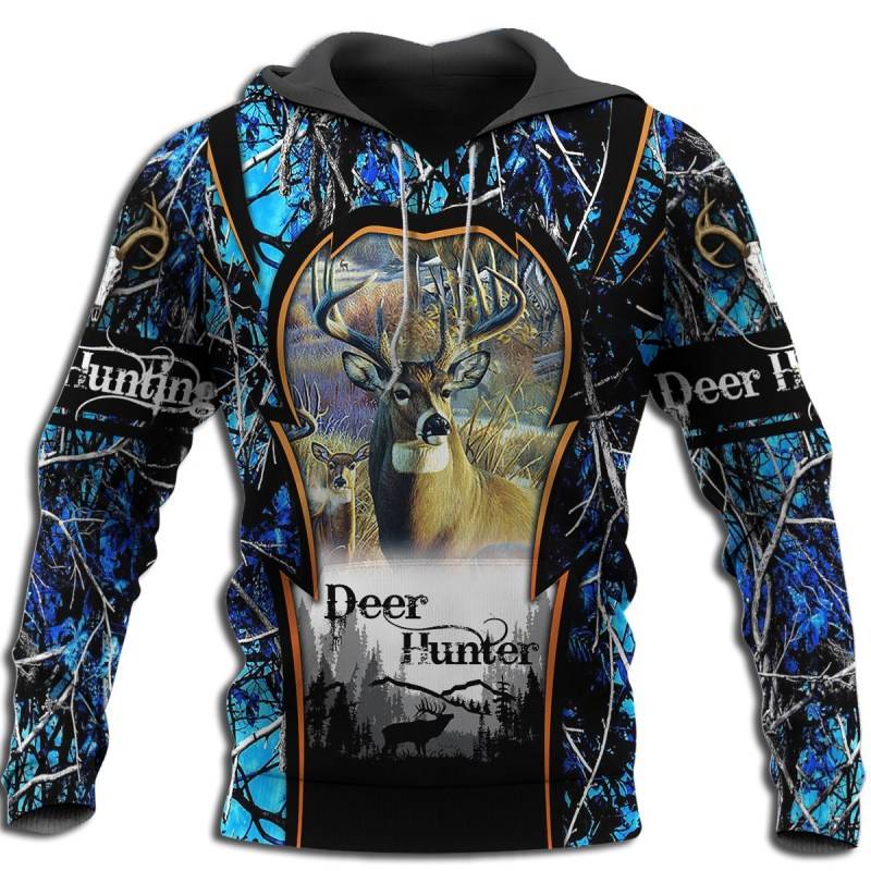 Beautiful Deer Hunting Blue 3D All Over Printed Hoodie BT301133