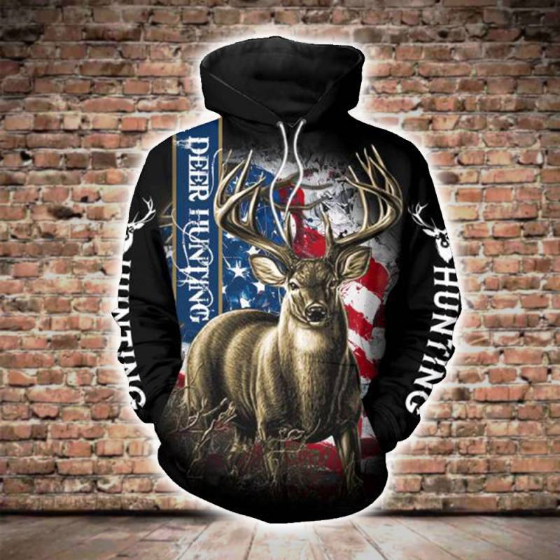 Deer Hunting Us Flag 3D All Over Printed Hoodie BT131209