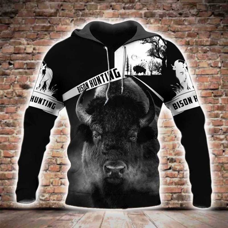 Bison Hunting All Over Printed Hoodie BT261232