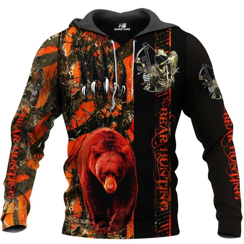 Bear Hunting All Over Printed Hoodie X231218