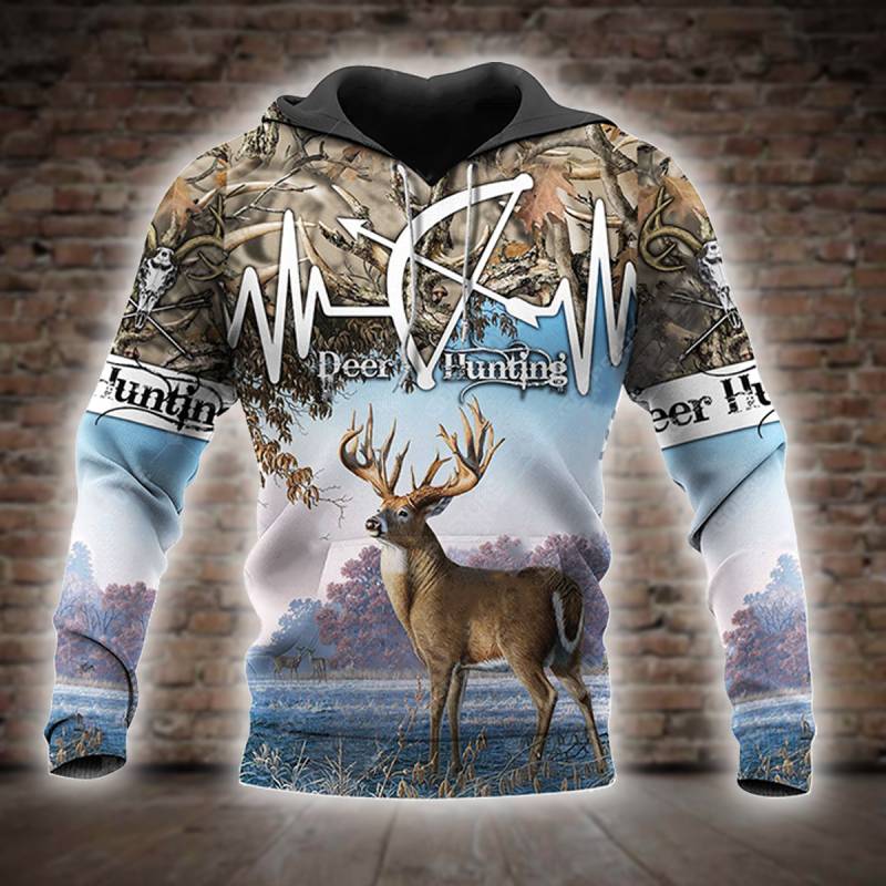 Deer Hunting All Over Printed Hoodie X241216