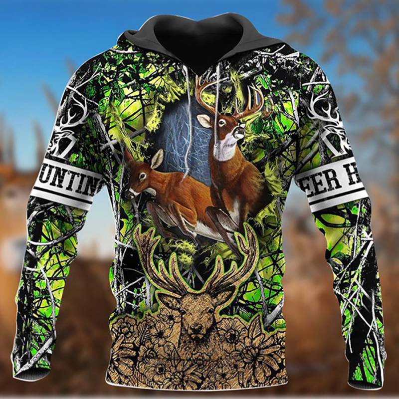 Deer Hunting Green All Over Printed Hoodie – BT040158