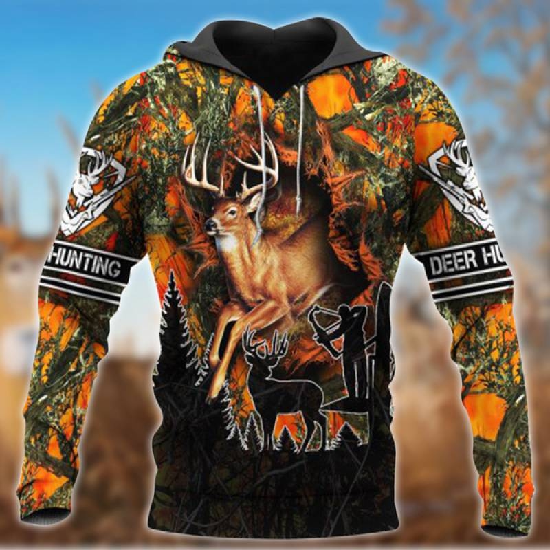 Deer Hunting Orange All Over Printed Hoodie BT040131