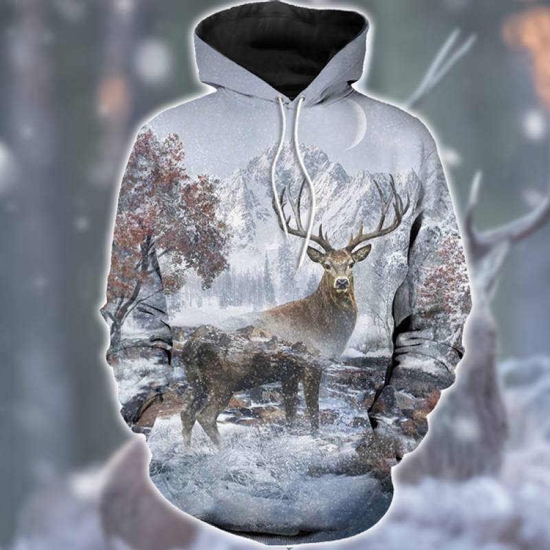 Deer Snow Hunting All Over Printed Hoodie BT160109