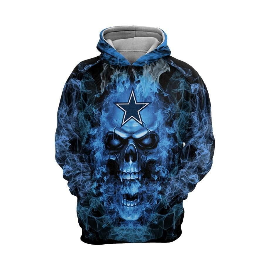 98Hd082-Dallas Cowboys Blue Smoking Skull 3D Hoodies