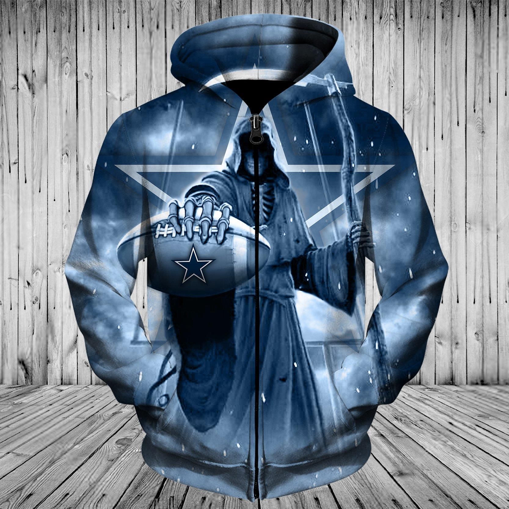 Dallas Cowboys Zipper Hoodies 3D Death Skull Hoodies