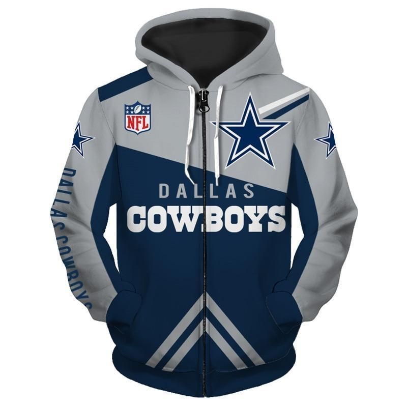 Dallas Cowboys Zip Up Hoodies 3D Sweatshirt Long Sleeve