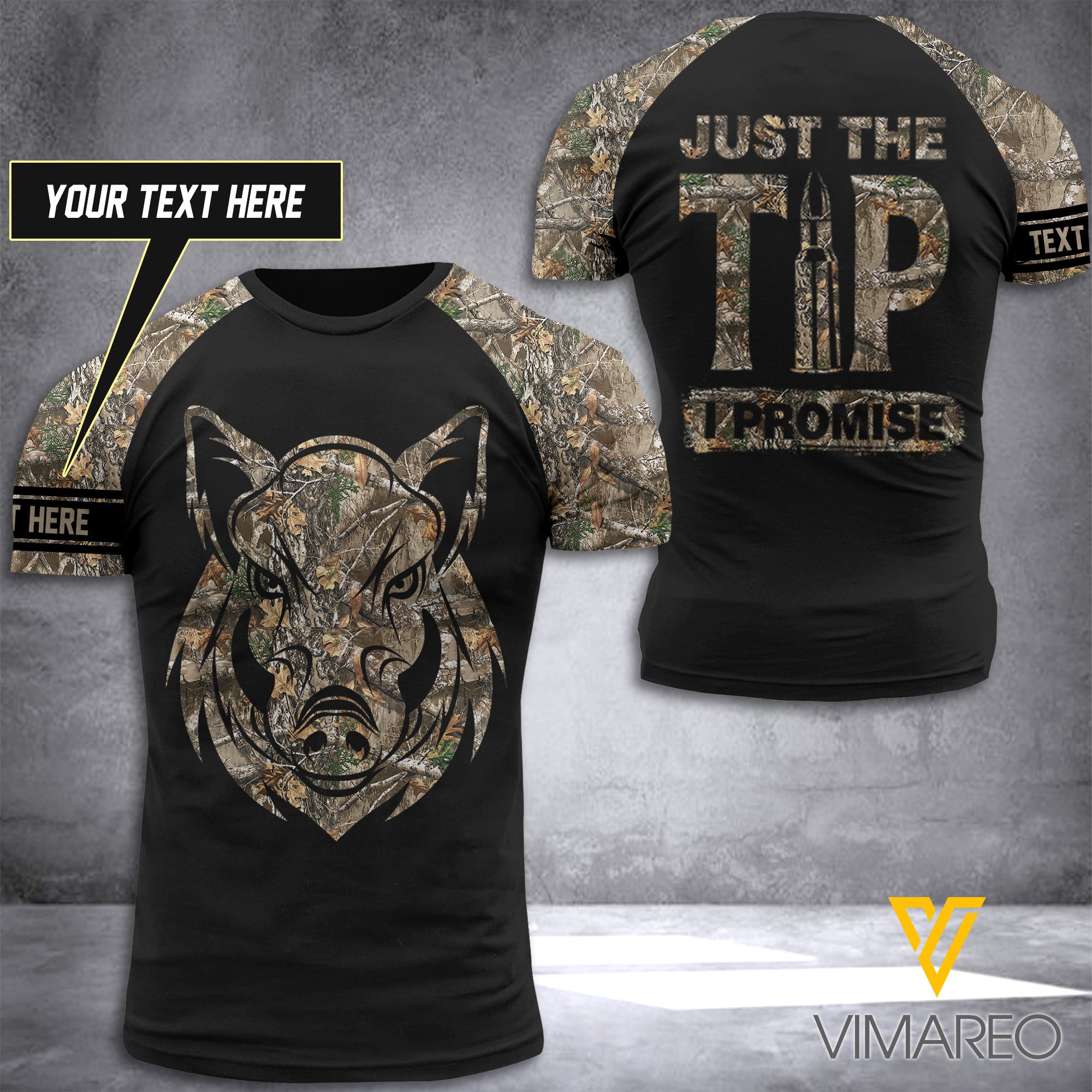 Boar Hunting Camo Customize T Shirt 3D Printed Tip