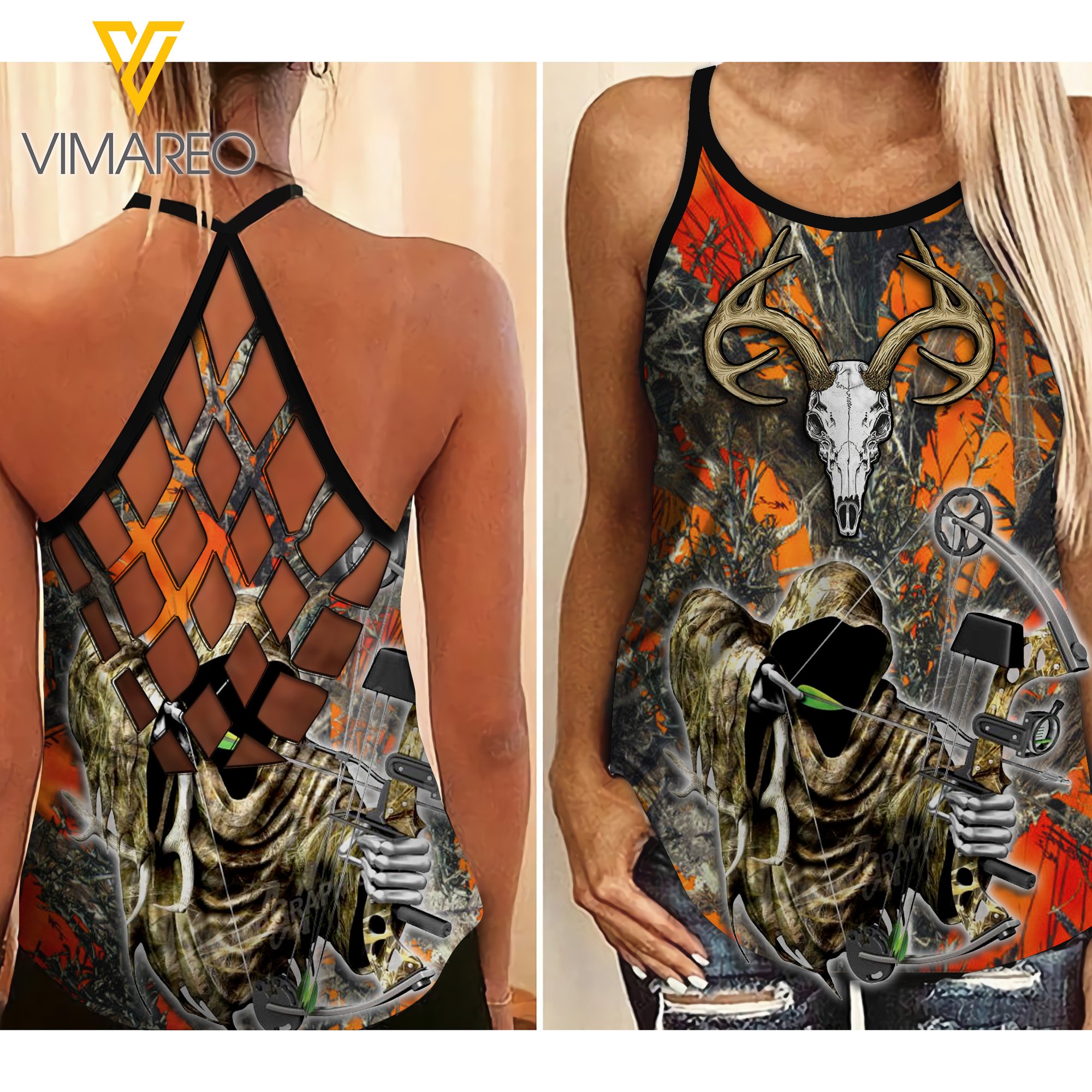 Bow Hunting Ccross Open Back Camisole Tank Top Legging