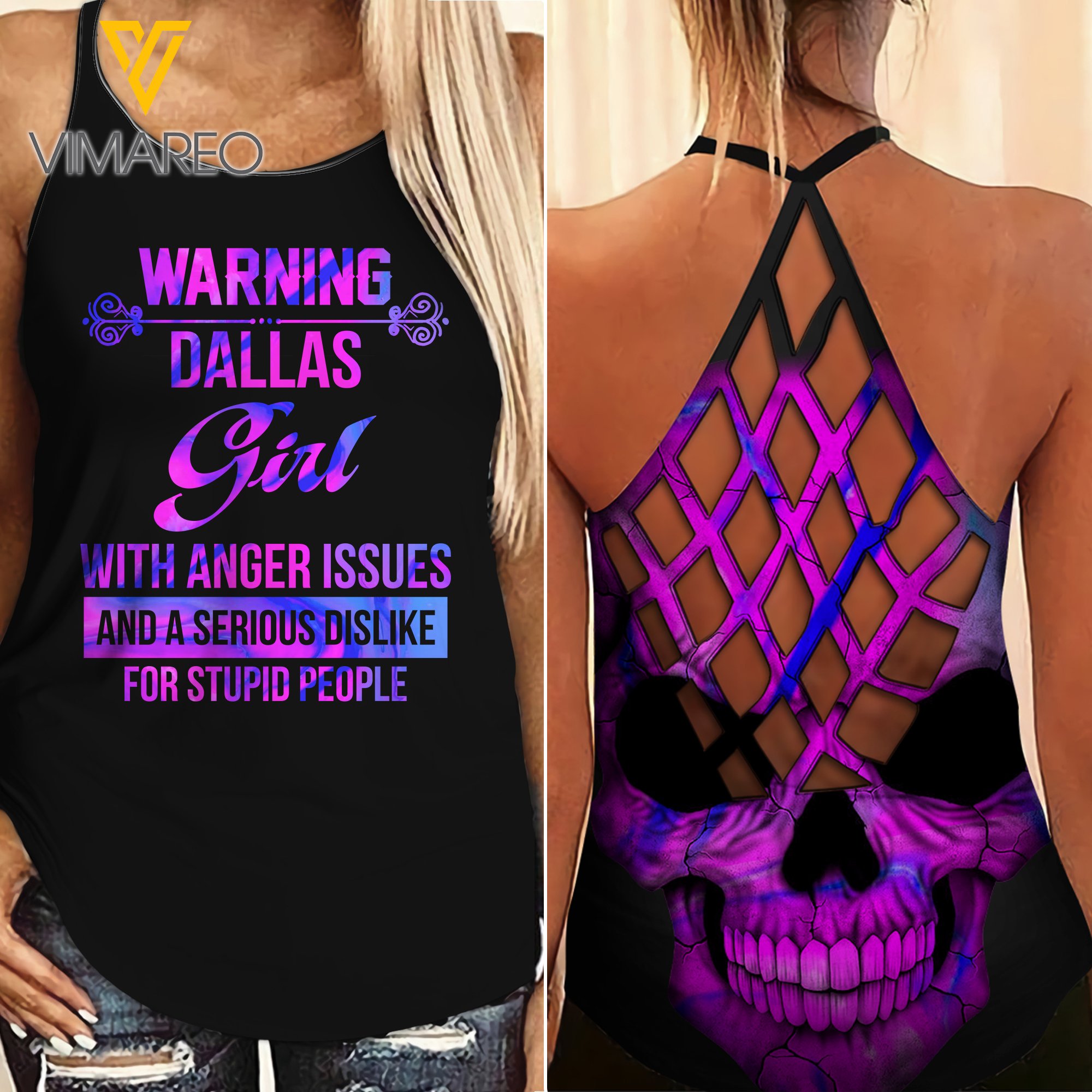 Dallas Girl Criss-Cross Open Back Camisole Tank Top Legging Mar-Dt18