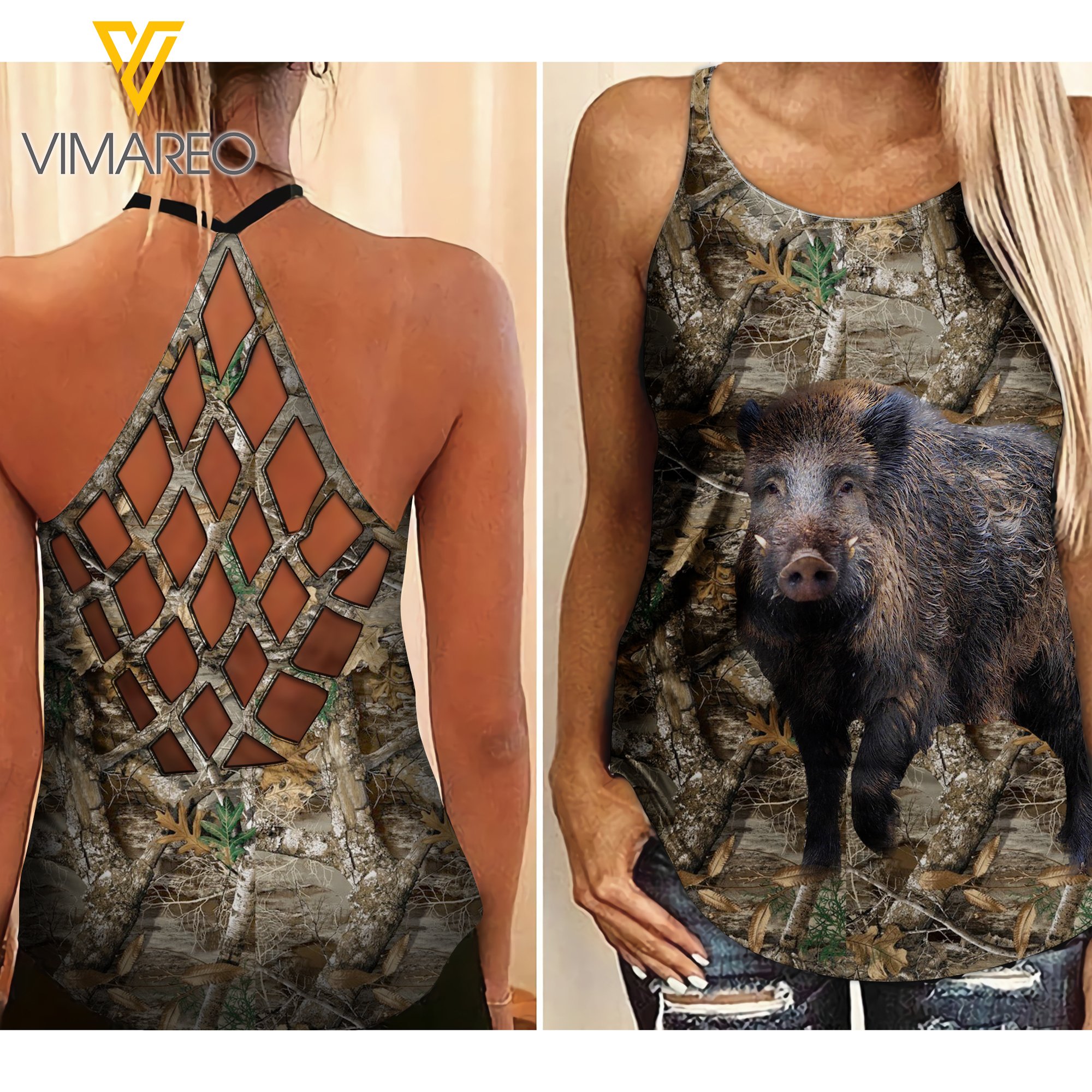 Boar Hunting Girl Criss-Cross Open Back Camisole Tank Top Mar-Md23