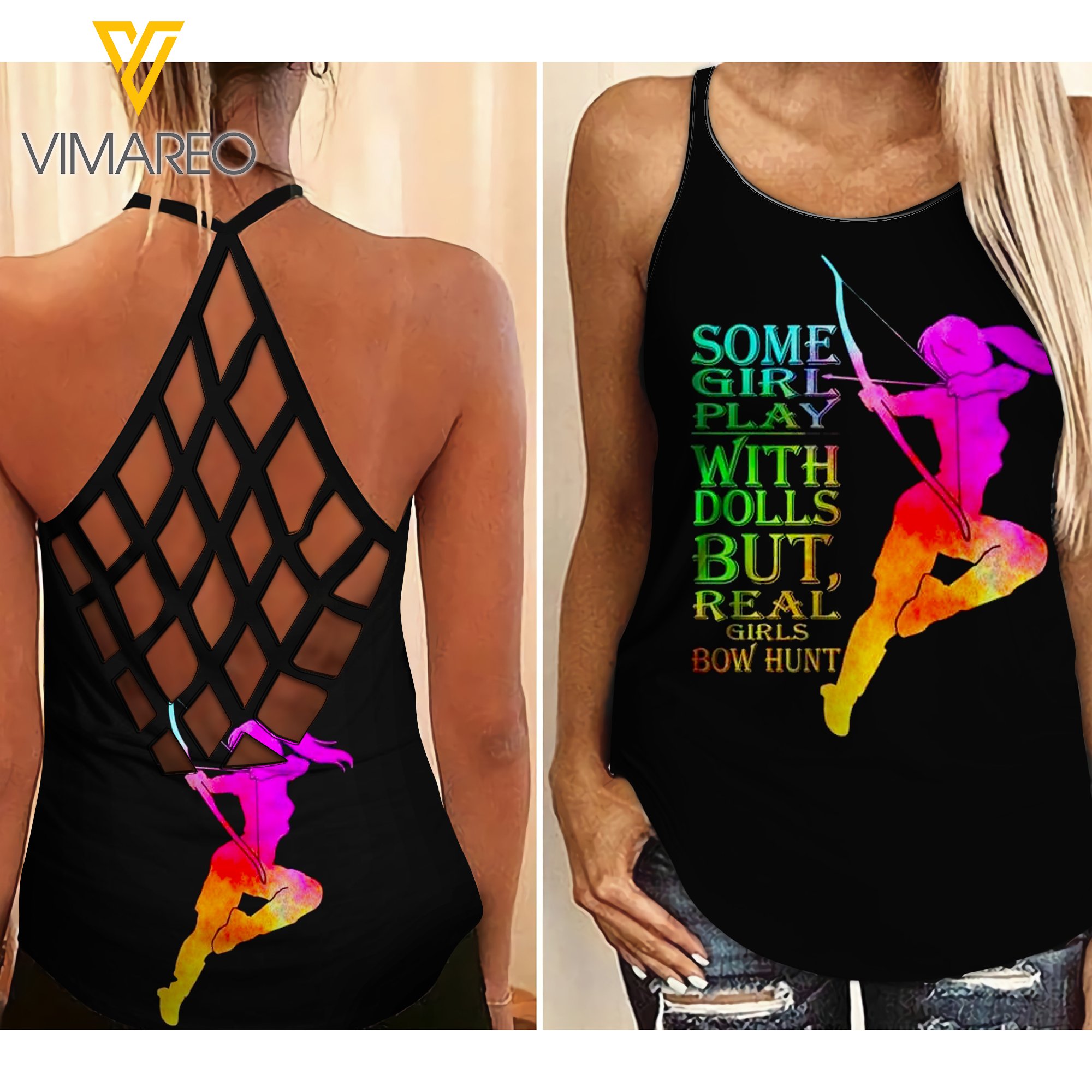 Bow Hunting Girl Criss-Cross Open Back Camisole Tank Top Neyq12